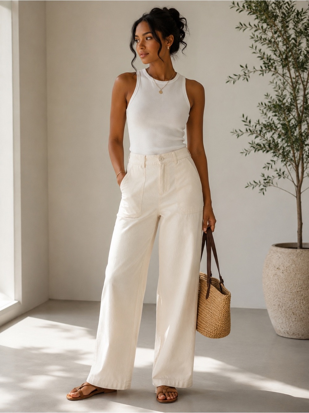 Next white linen blend wide-leg trousers